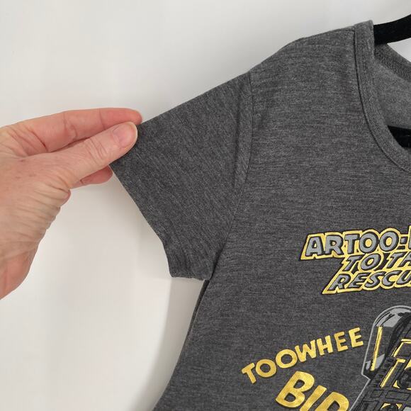 Disney Parks  R2D2 Star WarsT-Shirt Girls Sz Small Gray Gold Asymmetrical Hem - Picture 3 of 7